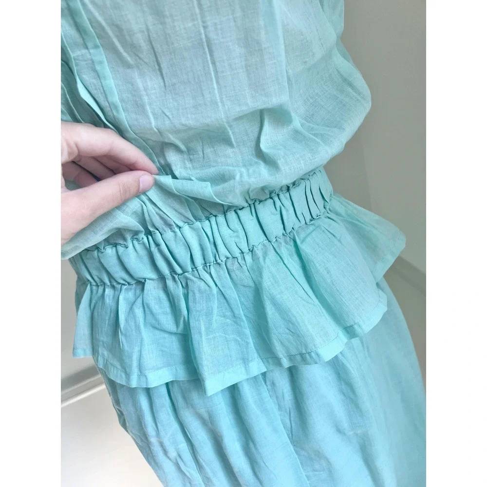 Vintage Chadia Victorian Two‎ Piece Blue Teal Lace Maxi Skirt and Blouse Set